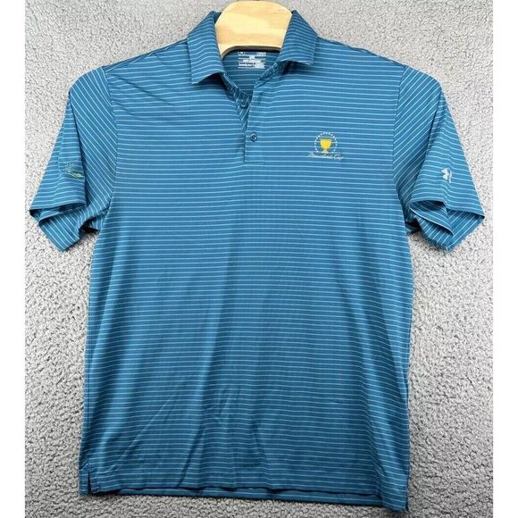Under Armor Presidents Cup Golf Polo Shirt‎ Stretch Blue Striped Men's L - Picture 1 of 8